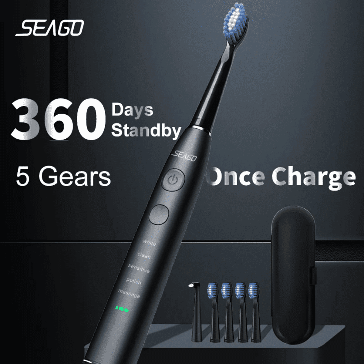 Sago 초음파 전동 칫솔 SG-575 – USB 충전식, 360일 배터리 수명, IPX7 방수 - 알리익스프레스 직구