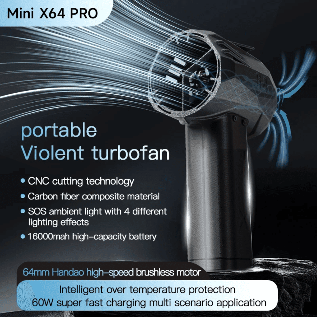 Minix64 Pro 750W 핸드헬드 터보 제트 블로어 – 초강력 브러시리스 엔진, 1.5kg/s, 최대 350km/h 바람 속도 - 알리익스프레스 직구